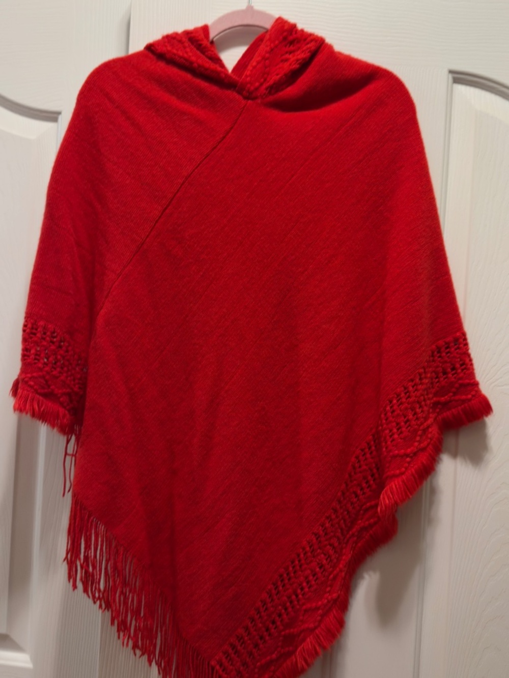 Red Crochet hooded poncho